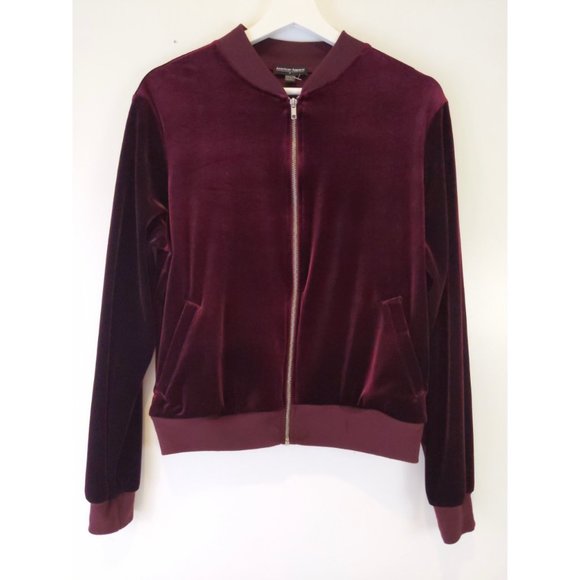 American Apparel Velvet Track Jacket with Pockets Maroon Size Medium - Picture 4 of 15